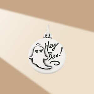 Hey Boo! Charm Sterling Silver Disc Charm Halloween Pendant Round Dangle Gift